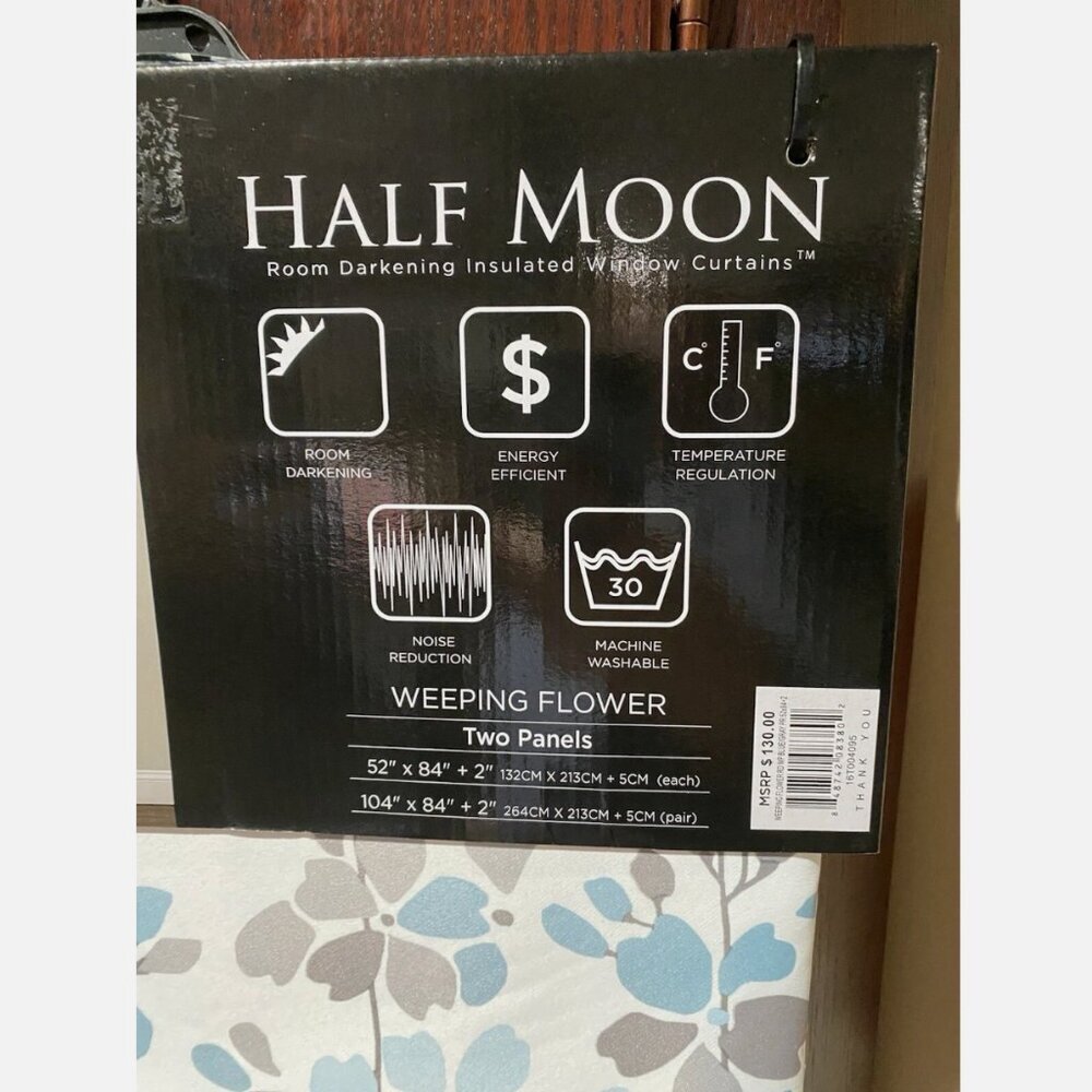 Lush Decor Half Moon Weeping Flower Insulated Window Two Curtain Panels 52"x84" - Picture 6 of 7